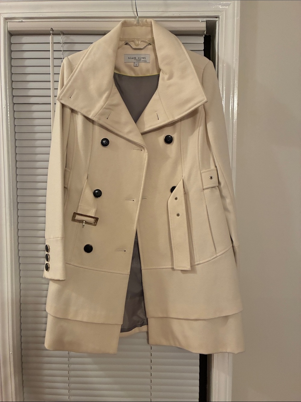 Black Rivet Cream Double-Breasted Pea Coat